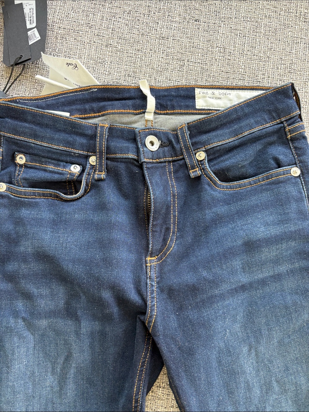 rag & bone Indigo Mid-Rise Skinny Jeans with Contrast Stitching